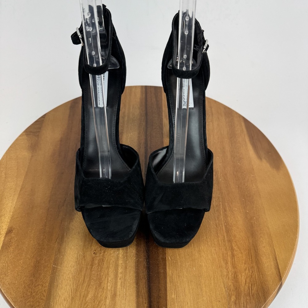 New Womens Steve Madden Ana Black Leather Platform Heeled Sandals Size 9.5 NWOB - Picture 2 of 8